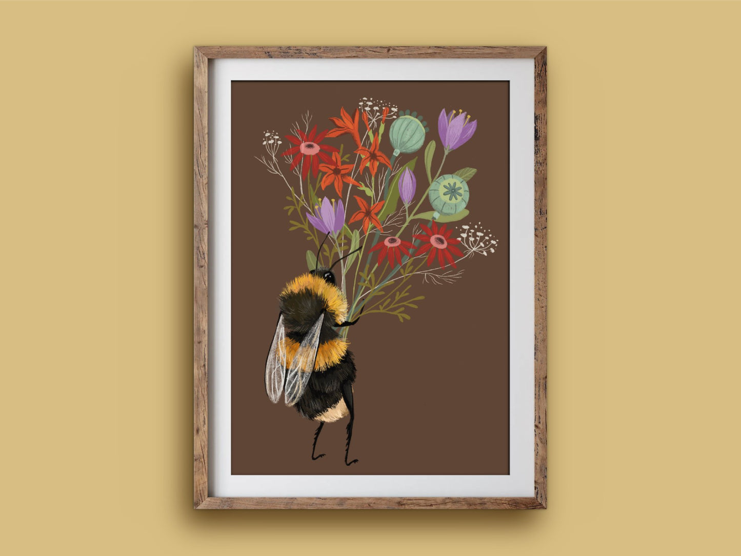 Anna Seed Art | Art Print - Bee with a Posy - Botanical illustration, wall art