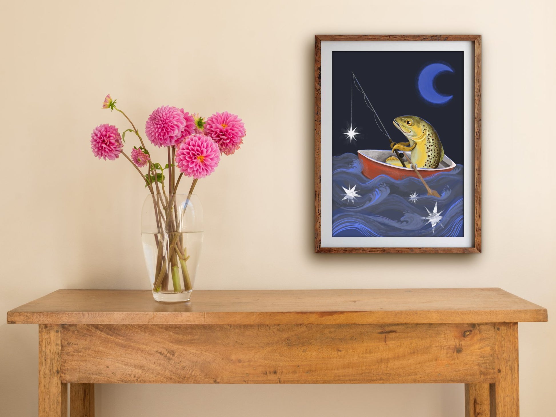 Anna Seed Art | Art Print - Fishing for Stars - Quirky illustration, wall art