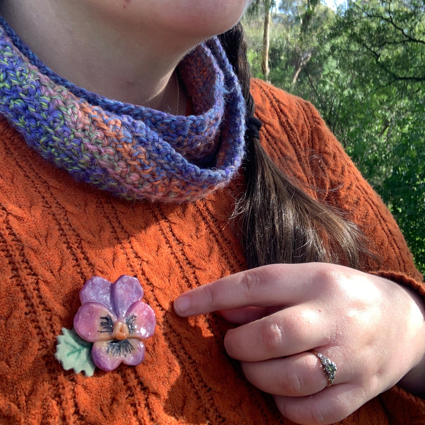 Anna Seed Art | Brooch - Pansy. Handmade Polymer Clay Brooch