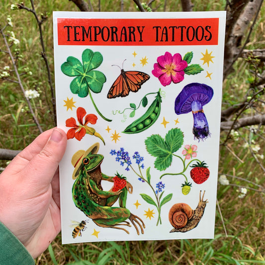 Anna Seed Art | Temporary Tattoos - A5 Sheet DIY Cut-Out - Cute whimsical tattoo art