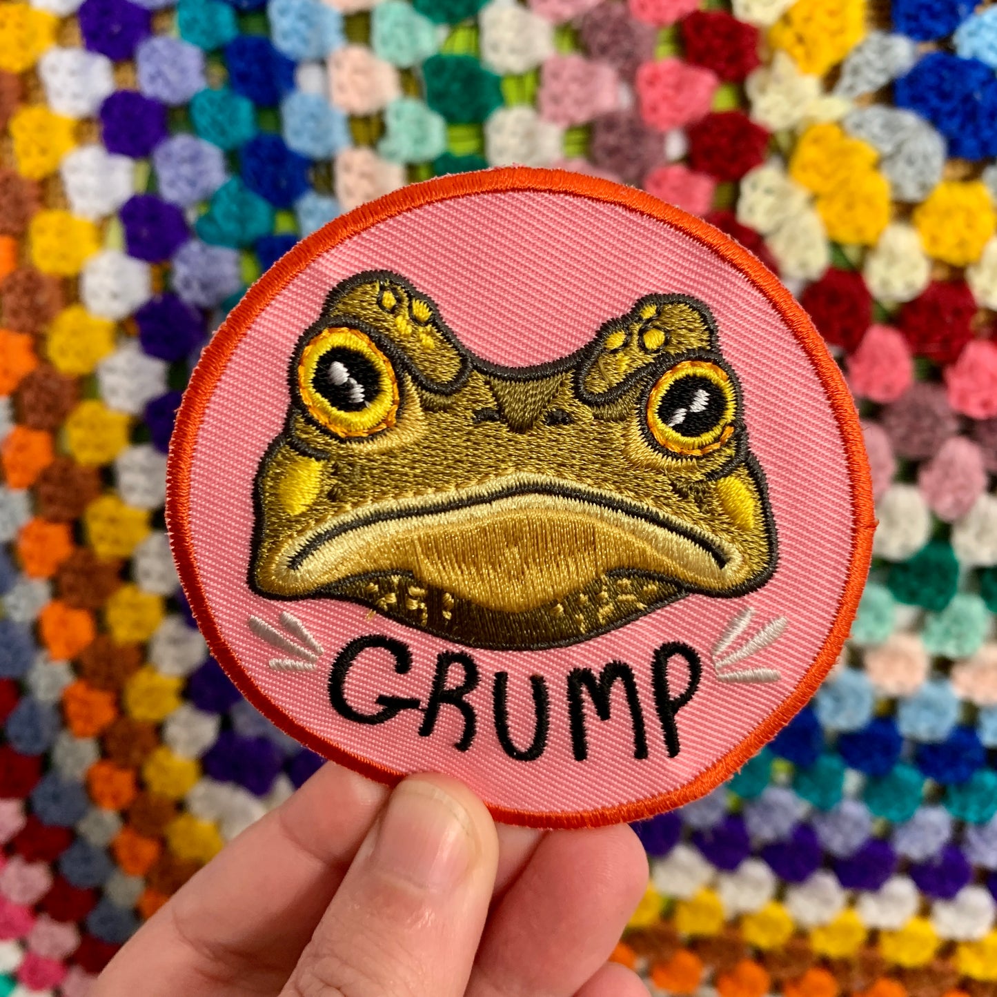 Anna Seed Art | Iron-On Patch - Gustav the Grumpy Toad - Cute funny fabric patch