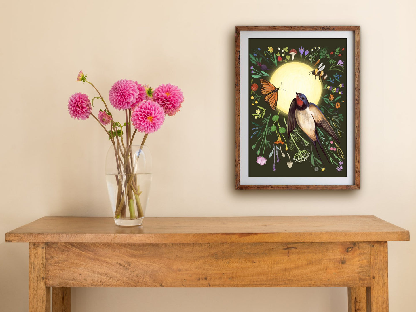 Anna Seed Art | Art Print - Swallow in Flight - Botanical collection illustration, wall art