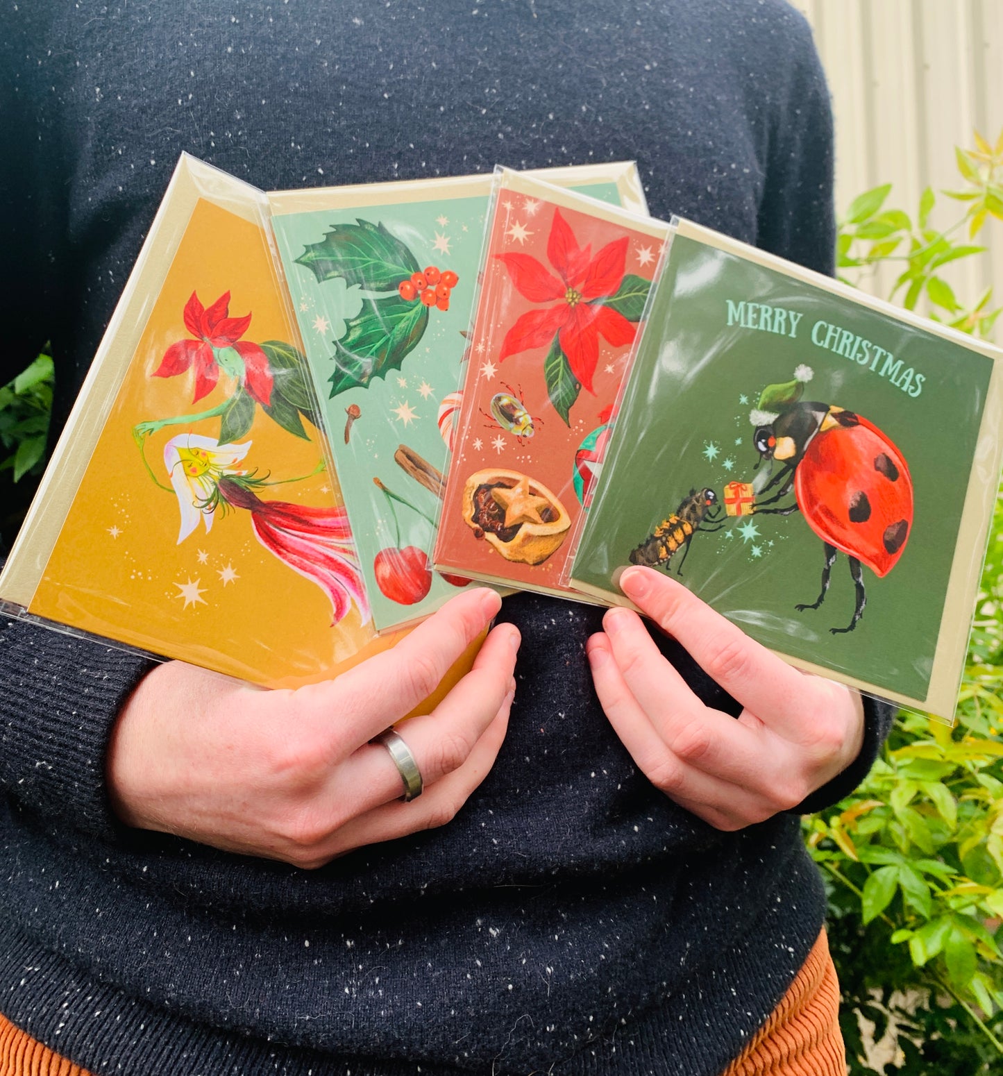 Anna Seed Art | Illustrated Christmas Card! "Australian Christmas" (Red) - Blank square seasonal greeting card