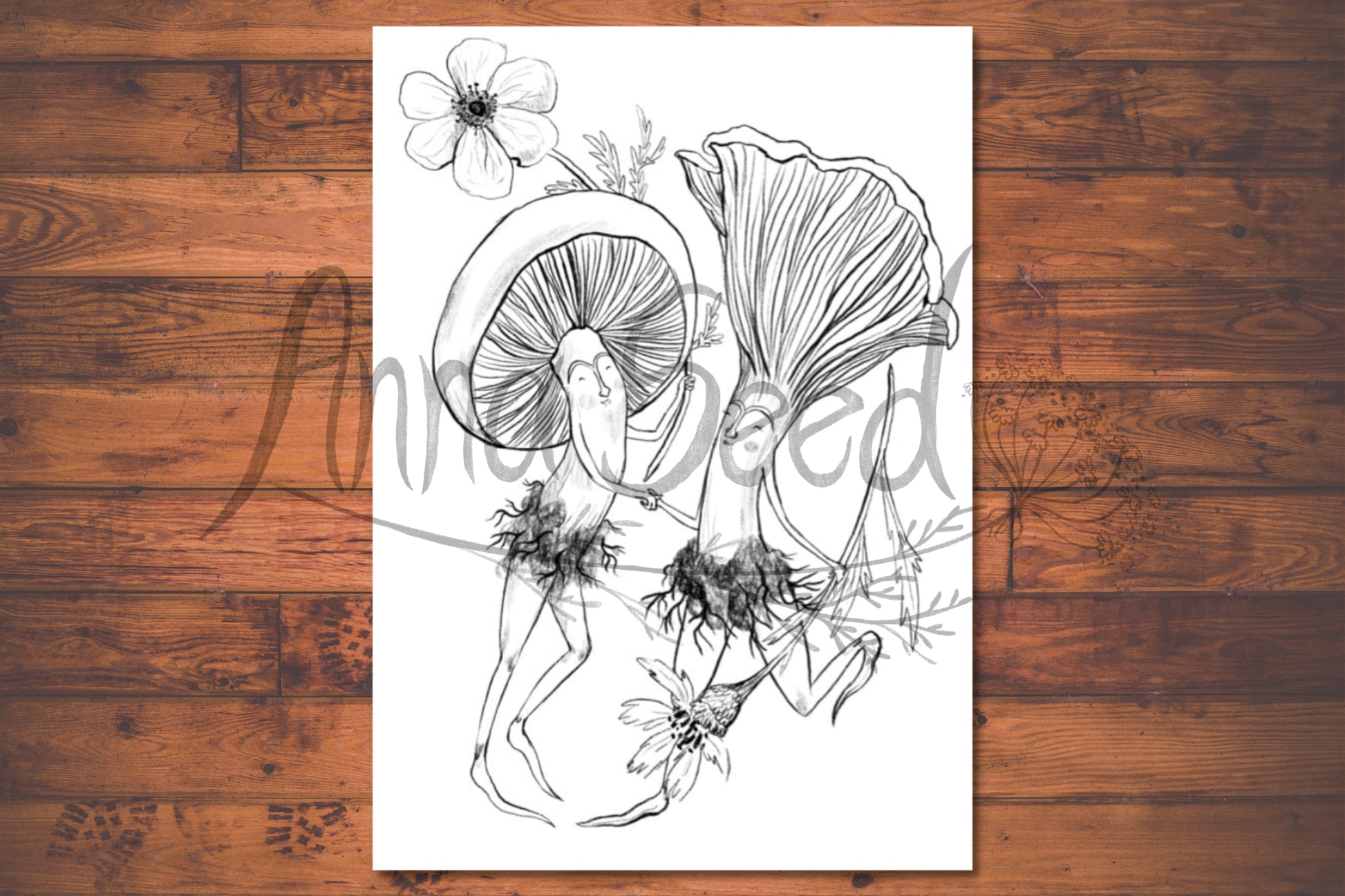 Anna Seed Art | Printable Colouring Page - Dancing Mushrooms (DIGITAL DOWNLOAD)