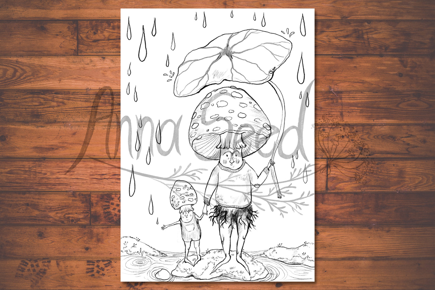 Anna Seed Art | Printable Colouring Page - Out in the Rain (DIGITAL DOWNLOAD)