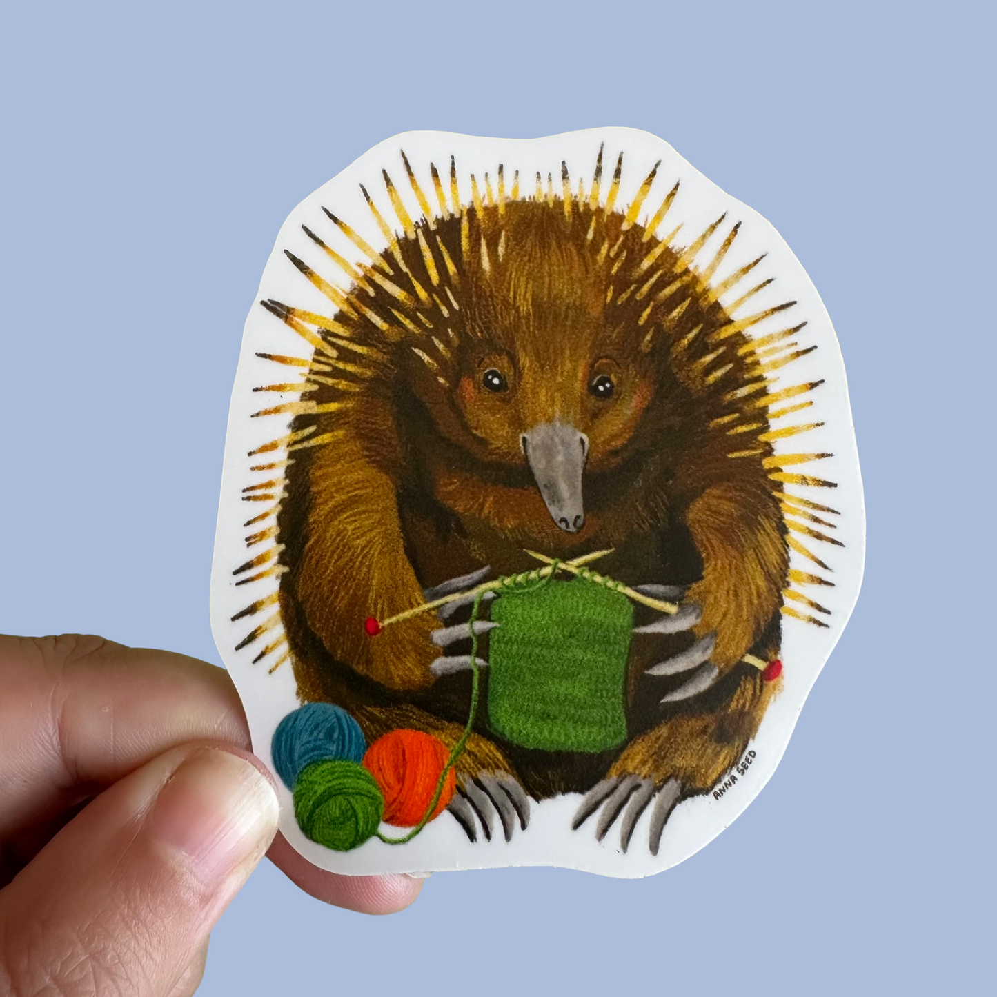 Sticker - Knitting Needles Echidna - Matte waterproof vinyl