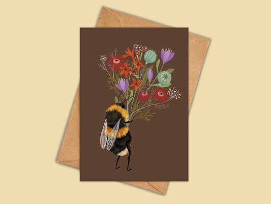 Anna Seed Art | Greeting Card - Bee with a Posy. Nature illustration