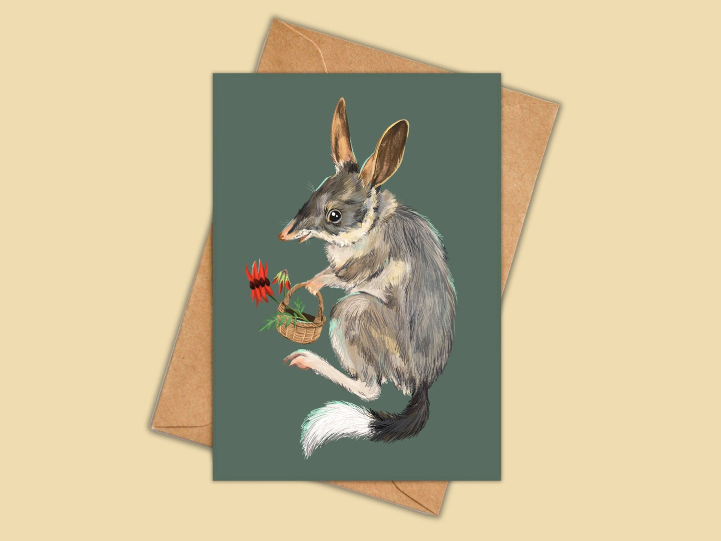 Anna Seed Art | Greeting Card - Bilby Basket. Cute illustration