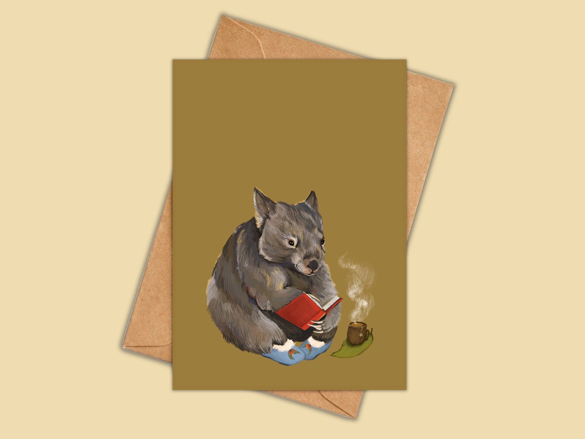 Anna Seed Art | Greeting Card - Cosy Wombat. Cute illustration