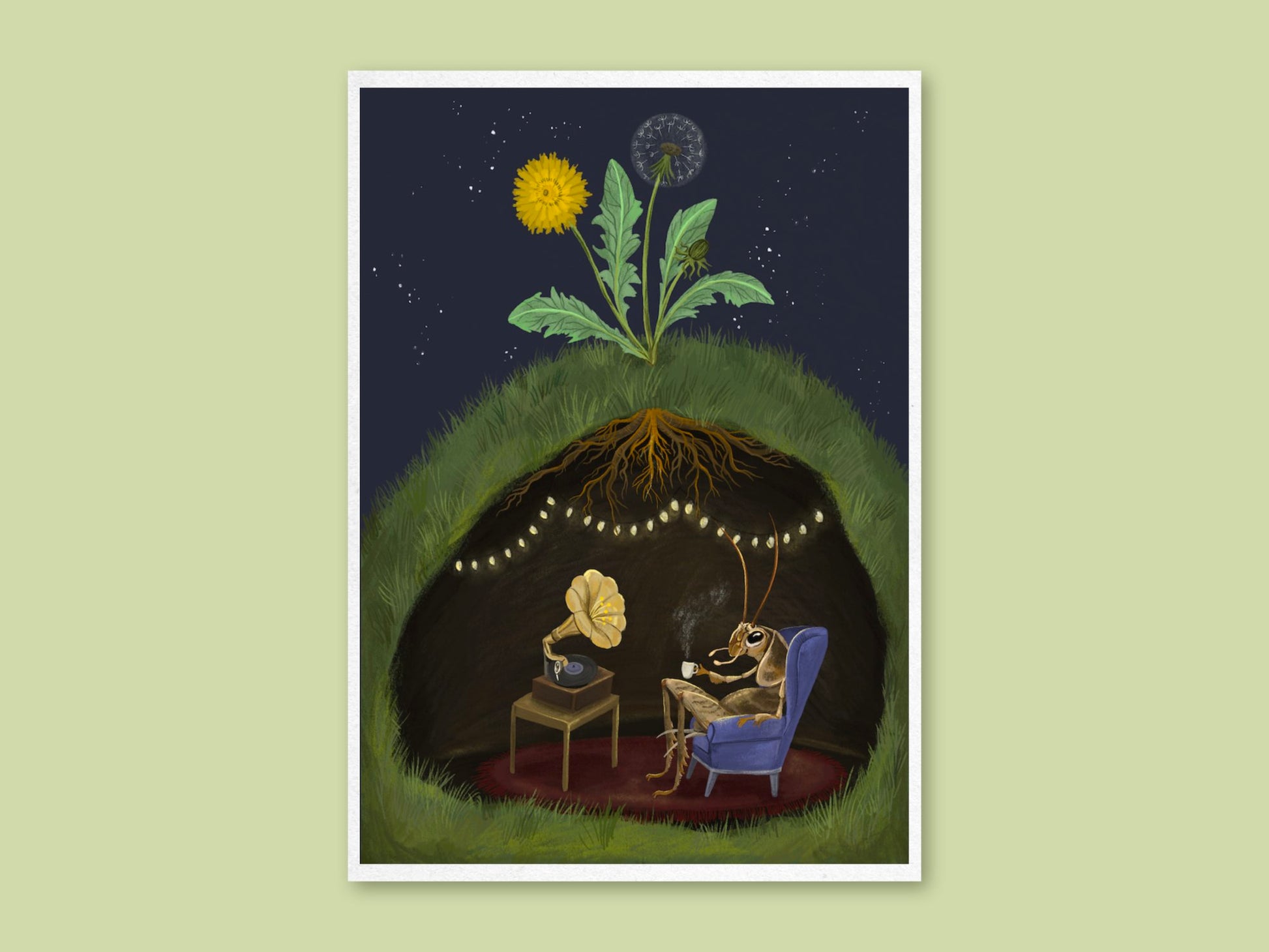 Anna Seed Art | Art Print - Cricket at Home - Quirky illustration, wall art