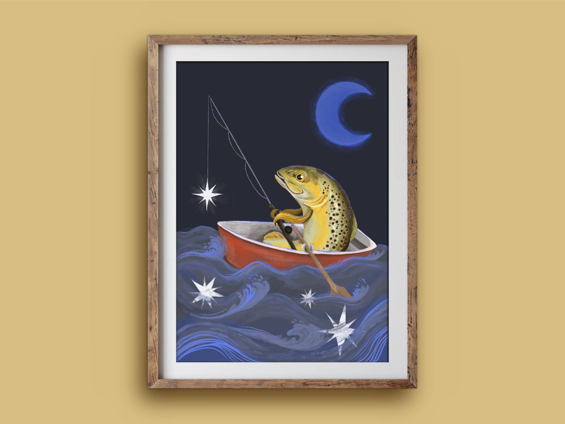 Anna Seed Art | Art Print - Fishing for Stars - Quirky illustration, wall art