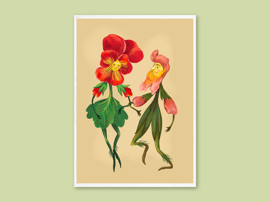 Anna Seed Art | Art Print - Flower Couple - Cute botanical illustration, wall art