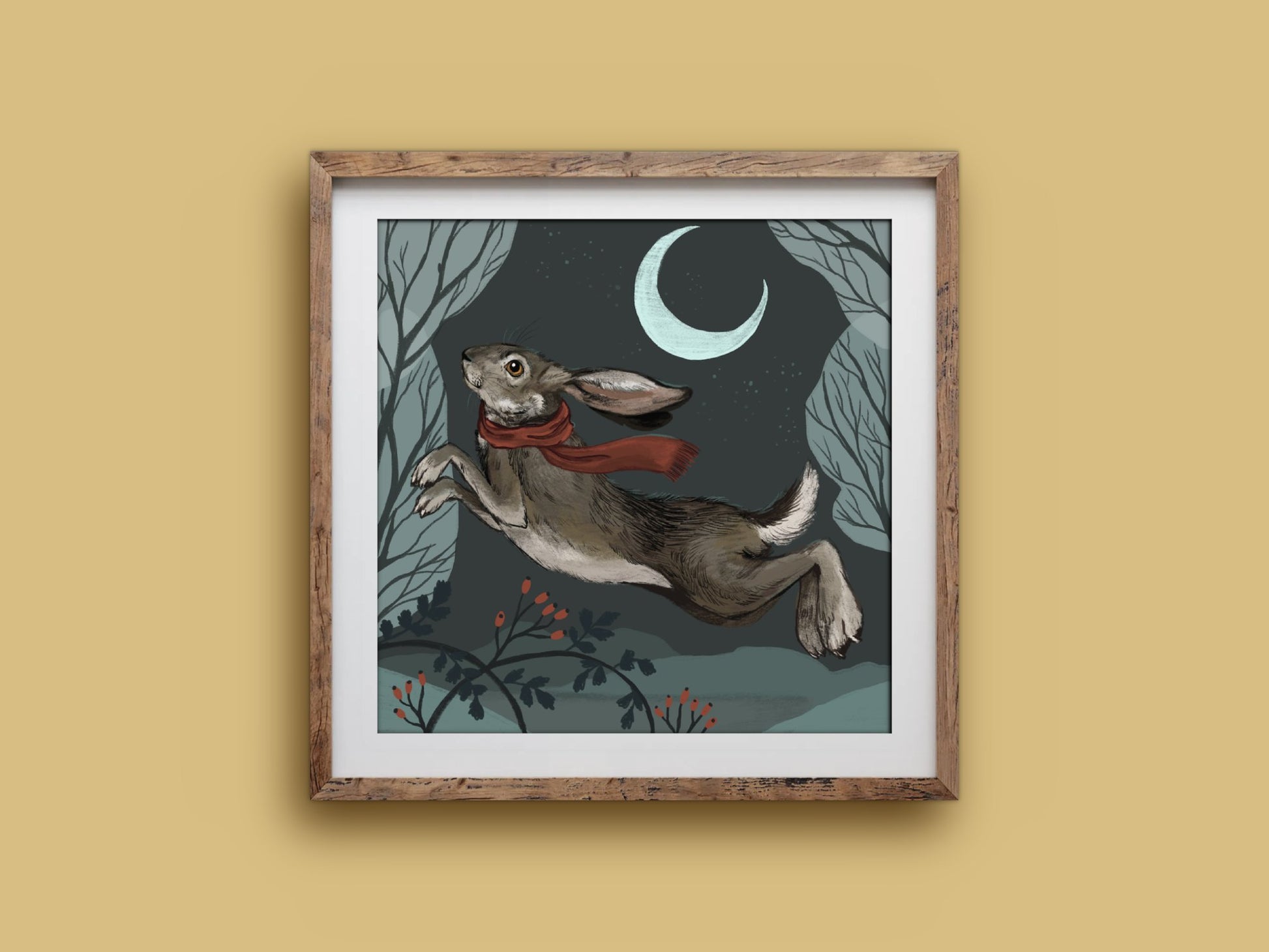 Anna Seed Art | Art Print - Hare in Winter - Whimsical seasonal illustration, wall art