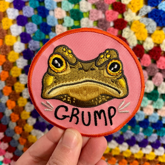 Anna Seed Art | Iron-On Patch - Gustav the Grumpy Toad - Cute funny fabric patch