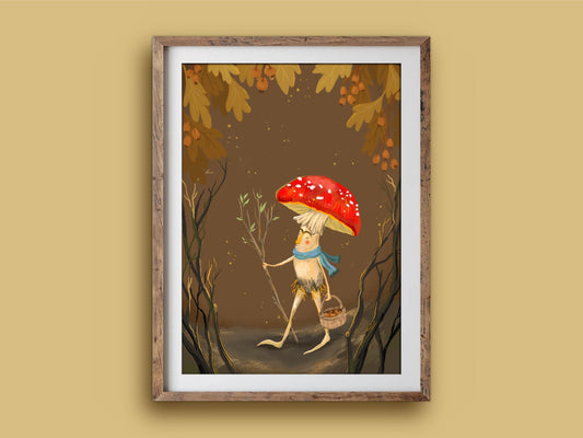 Anna Seed Art | Art Print - Mushroom Wanderer - Cute illustration, wall art