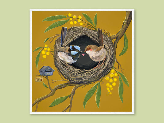 Anna Seed Art | Art Print - Nest Sweet Nest - Cute bird illustration, wall art