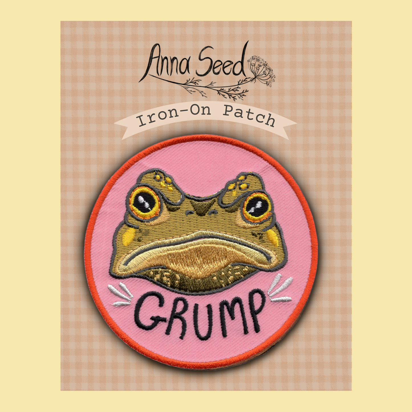 Iron-On Patch - Gustav the Grumpy Toad - Cute funny fabric patch