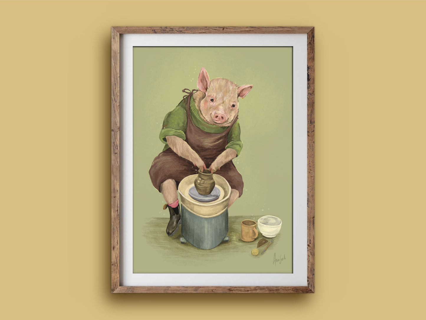 Anna Seed Art | Art Print - Pottery Pig - Cute fun illustration, wall art