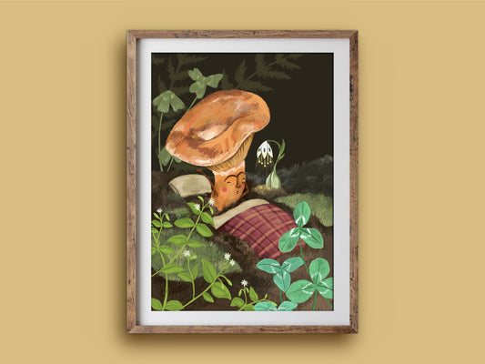 Anna Seed Art | Art Print - Sleepy Mushroom - Whimsical illustration, wall art