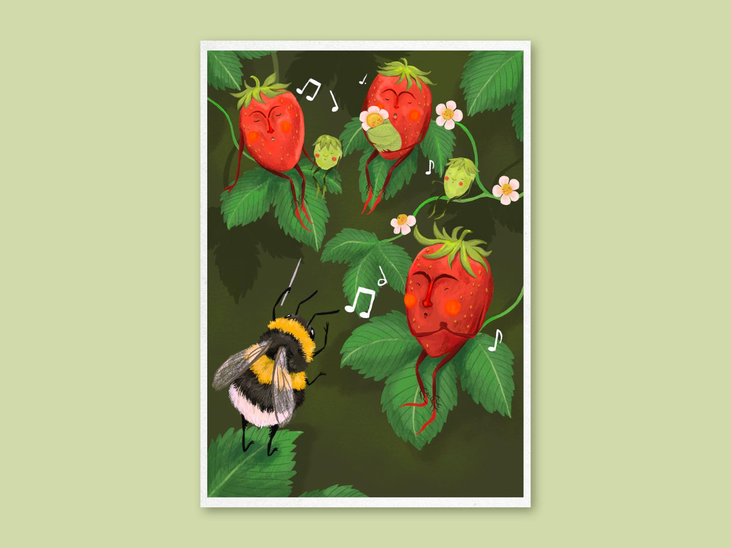Anna Seed Art | Art Print - Strawberry Choir - Quirky illustration, wall art