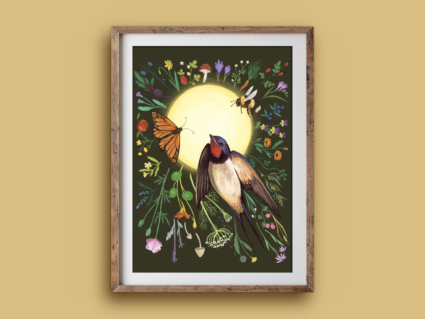 Anna Seed Art | Art Print - Swallow in Flight - Botanical collection illustration, wall art