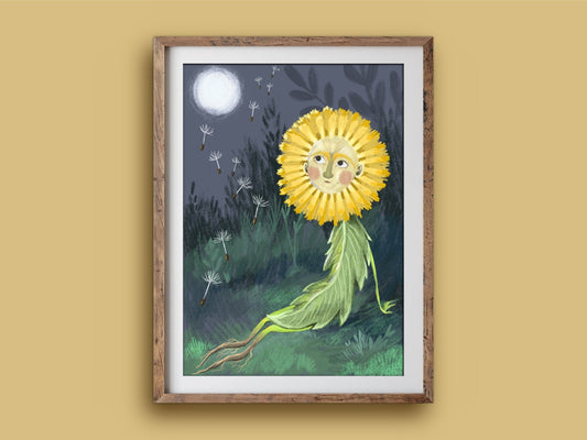 Anna Seed Art | Art Print - Thoughtful Dandelion - Fantasy botanical illustration, wall art