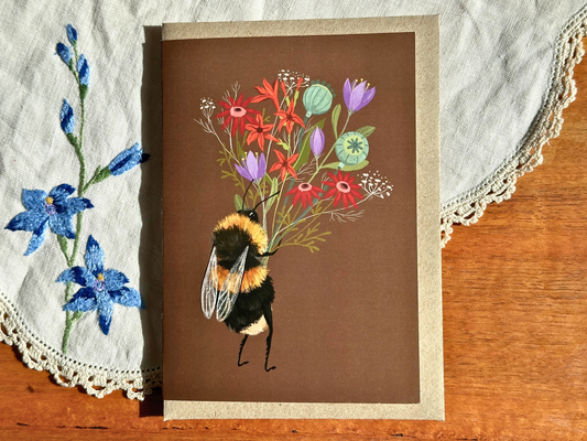 Greeting Card - Bee with a Posy