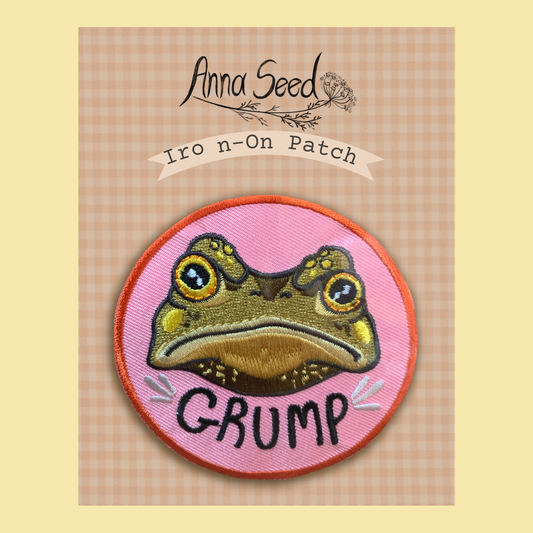Iron-On Patch - Gustav the Grumpy Toad - Cute funny fabric patch