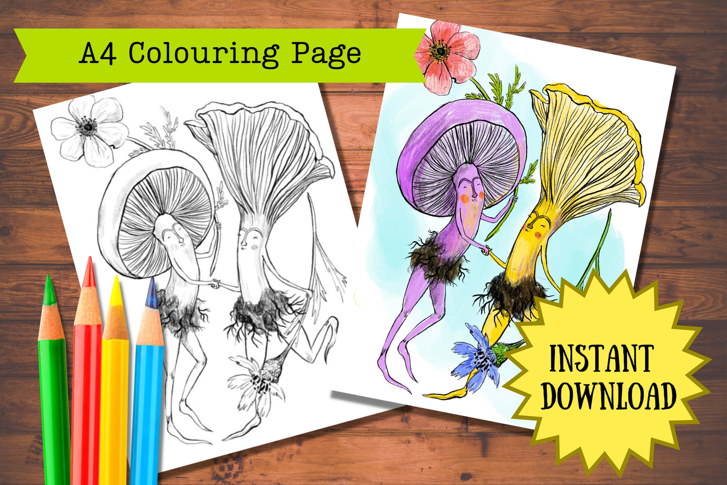 Anna Seed Art | Printable Colouring Page - Dancing Mushrooms (DIGITAL DOWNLOAD)