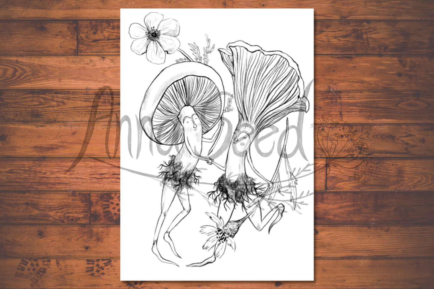 Anna Seed Art | Printable Colouring Page - Dancing Mushrooms (DIGITAL DOWNLOAD)