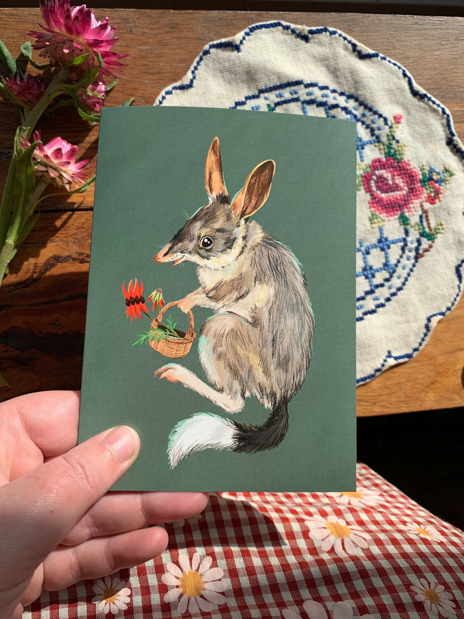 Anna Seed Art | Greeting Card - Bilby Basket. Cute illustration