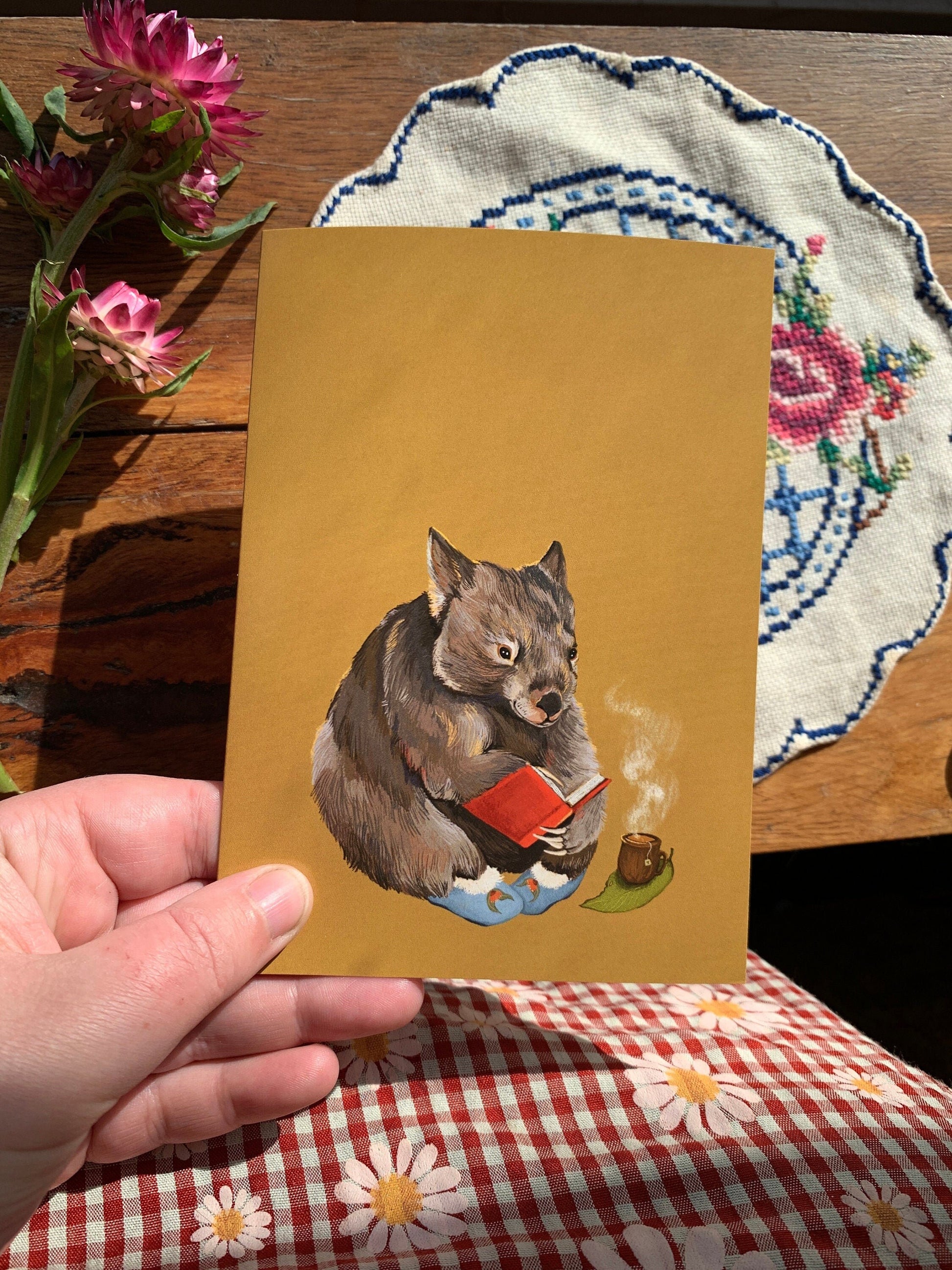 Anna Seed Art | Greeting Card - Cosy Wombat. Cute illustration