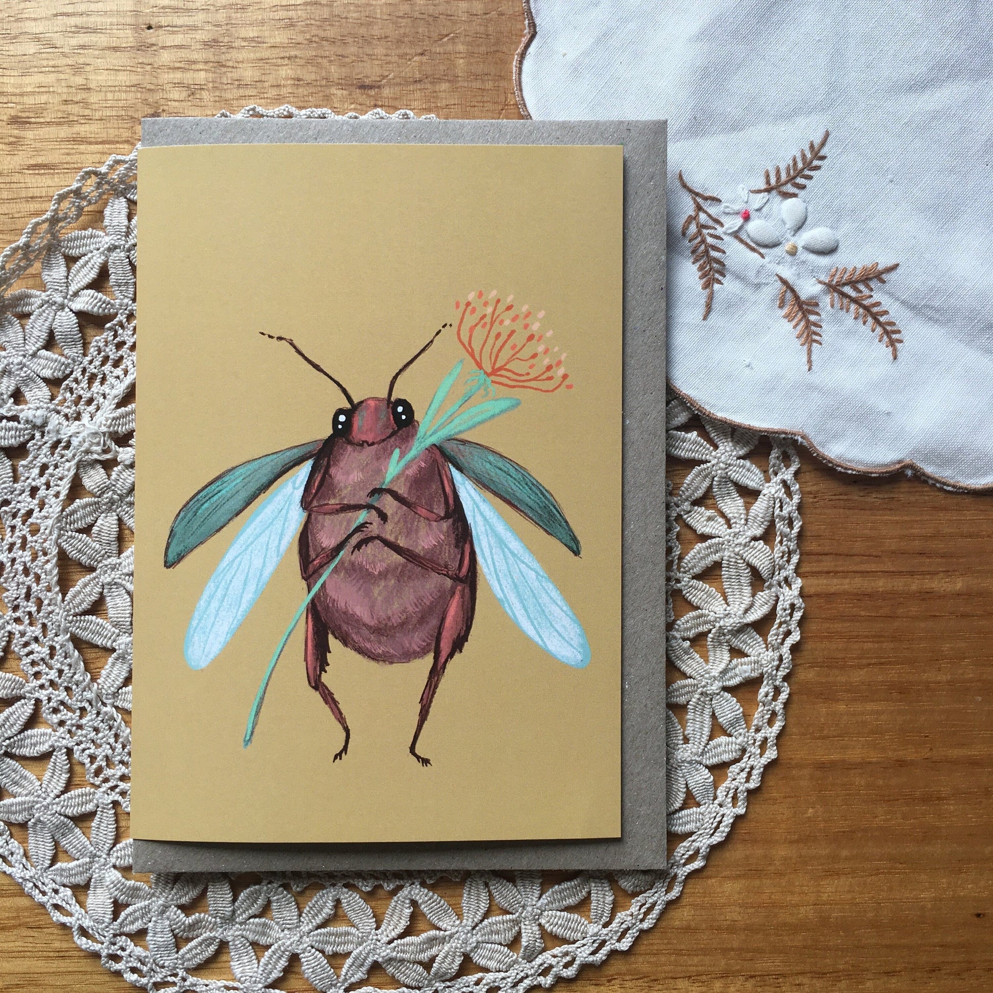 Anna Seed Art | Greeting Card - Cute Beetle. Fun illustration